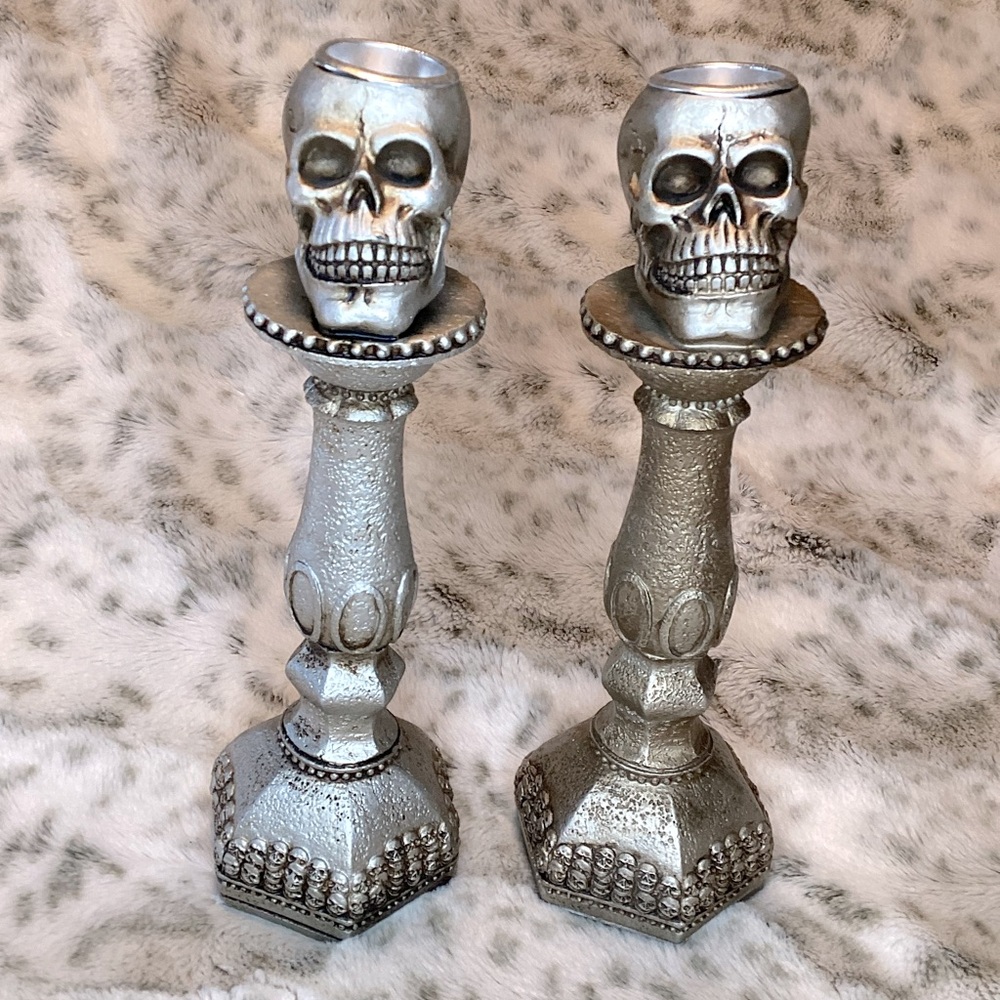 Silver Skull Candle Holders